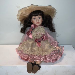 Brunette Porcelain Doll